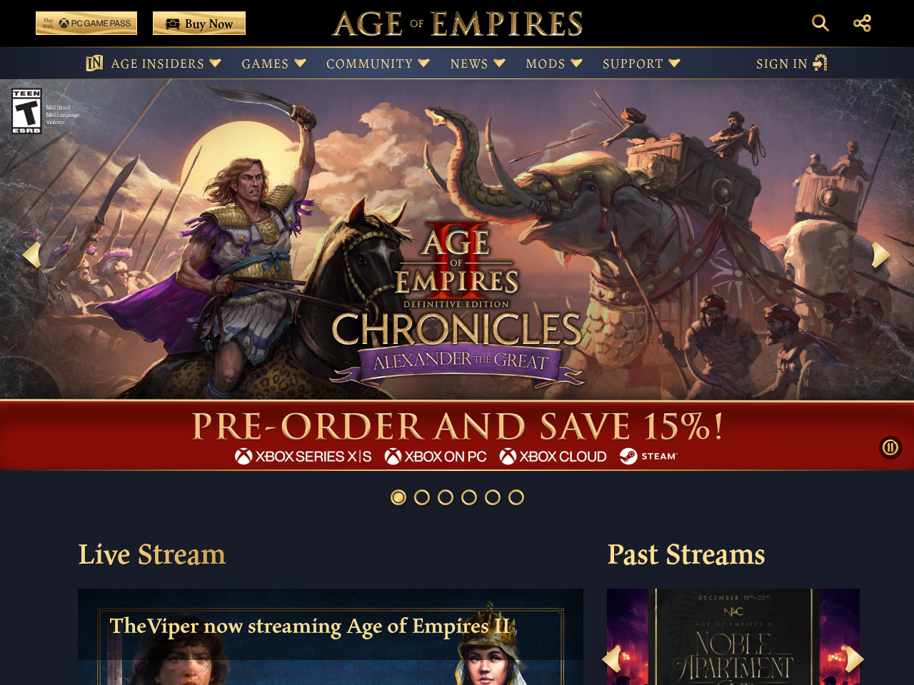 Screenshot of https://www.ageofempires.com/