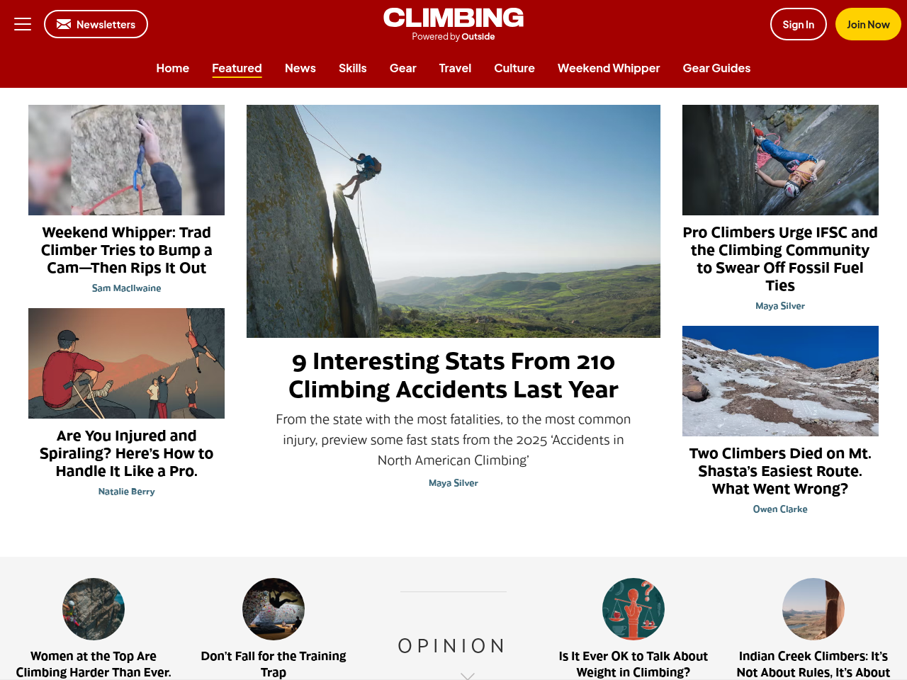 Screenshot of https://www.climbing.com/