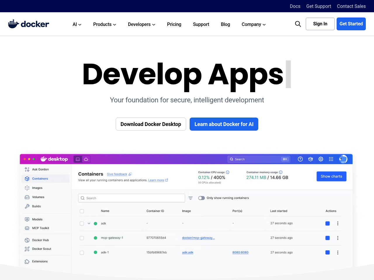 Screenshot of https://www.docker.com/