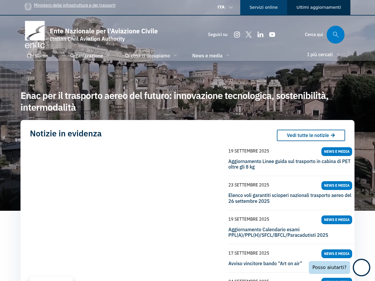 Screenshot of https://www.enac.gov.it/