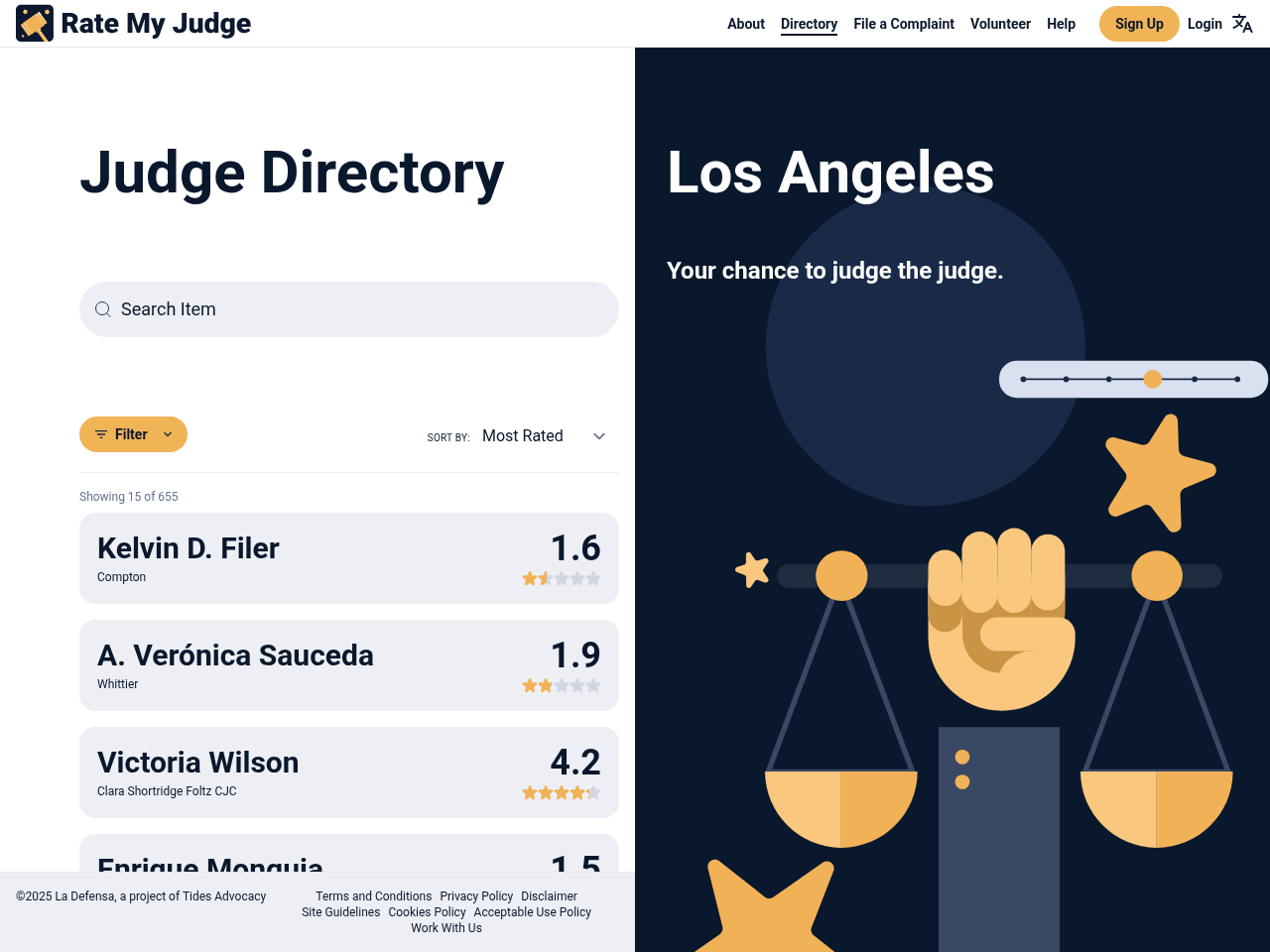 Screenshot of https://la.ratemyjudge.com/