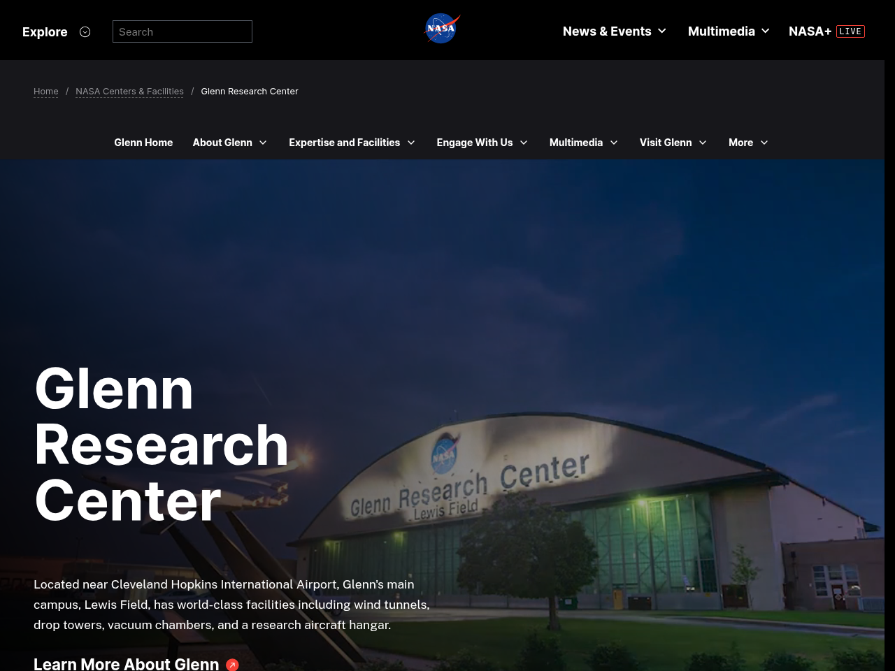 Screenshot of https://www.nasa.gov/glenn/