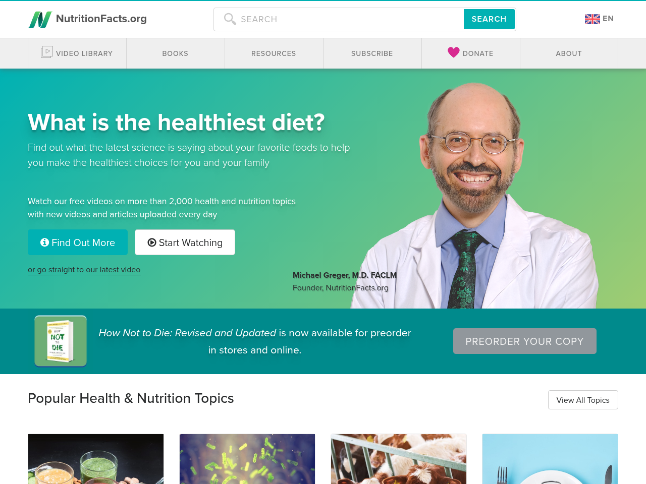 Screenshot of https://nutritionfacts.org/