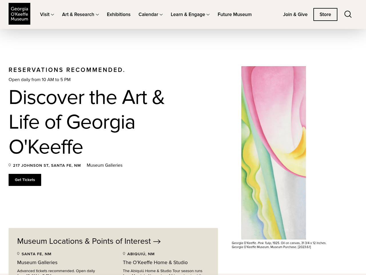 Screenshot of https://www.okeeffemuseum.org/