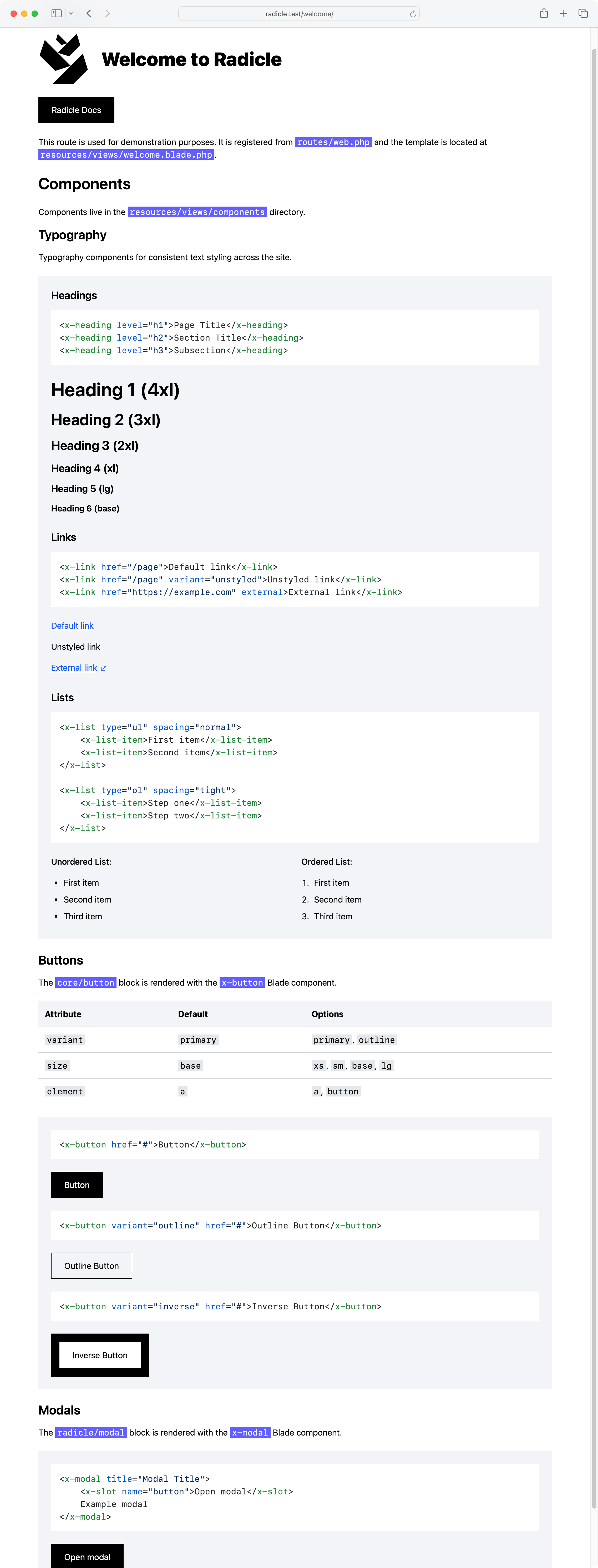 Radicle welcome page