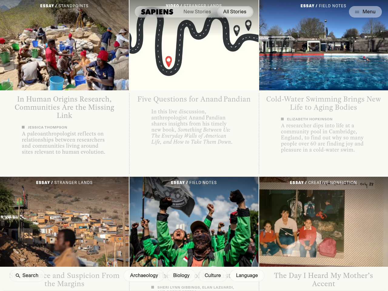Screenshot of https://www.sapiens.org/all-articles/