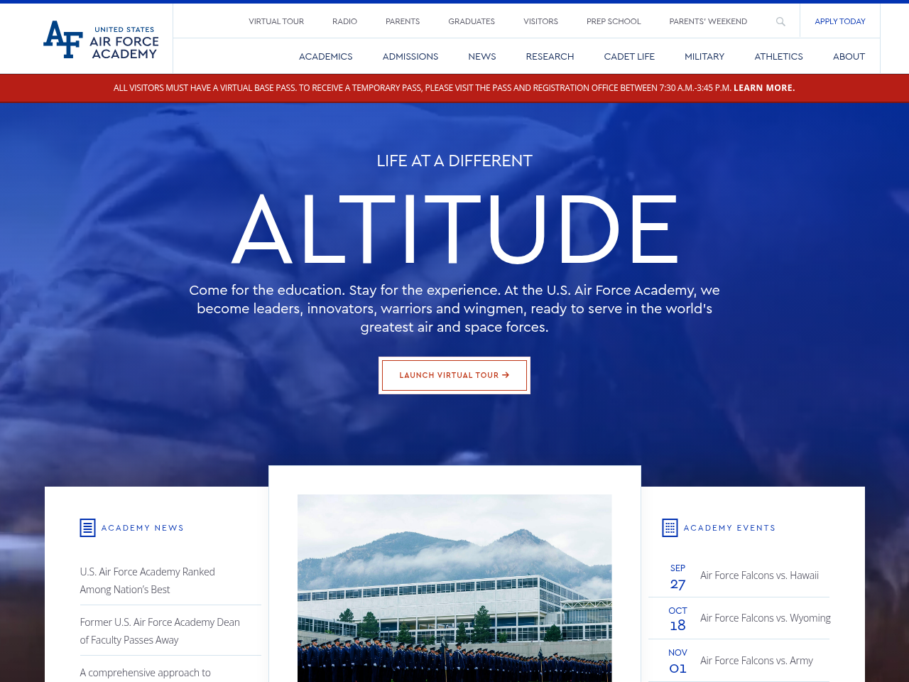 Screenshot of https://www.usafa.edu/